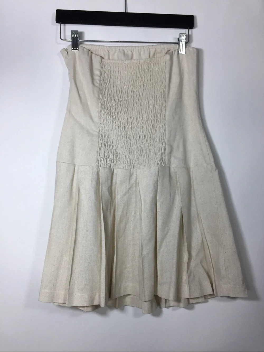 Monteau Linen Strapless Pleated Strapless Mini Dress Beige Medium